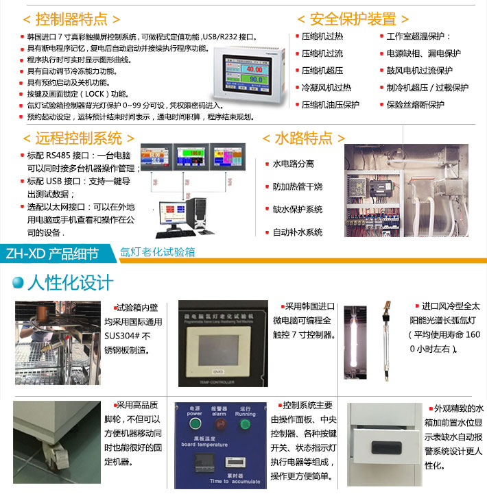 氙灯试验箱控制器系统特点与安全装置及产品细节说明图